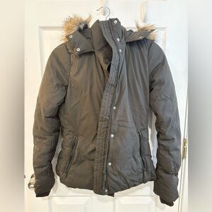 H&M Women’s Puffer Jacket with Fur Trim - Dark Gray